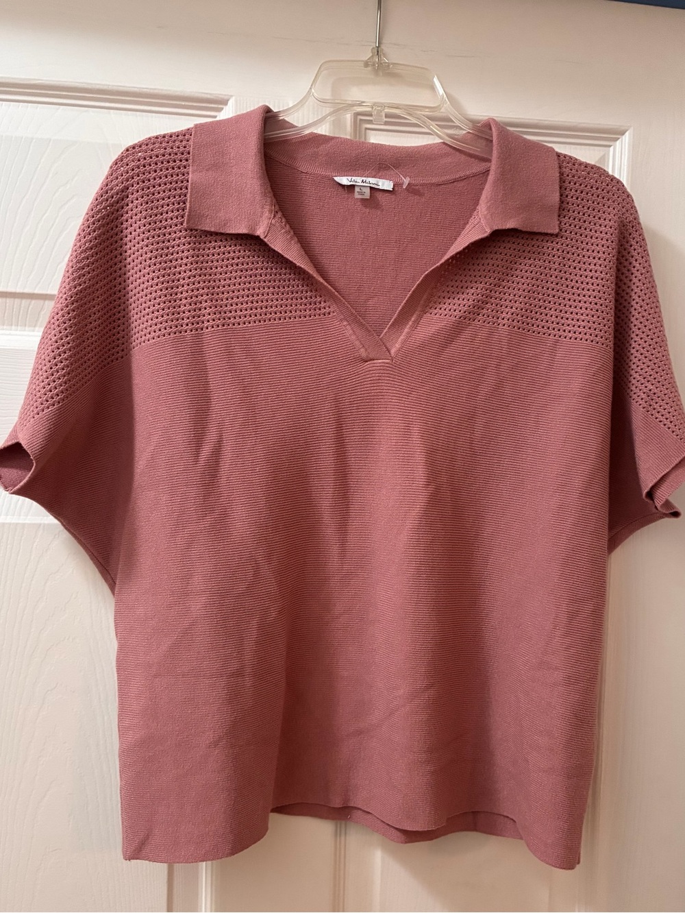 Vila Milano Collared Knit Short Sleeve Sweater